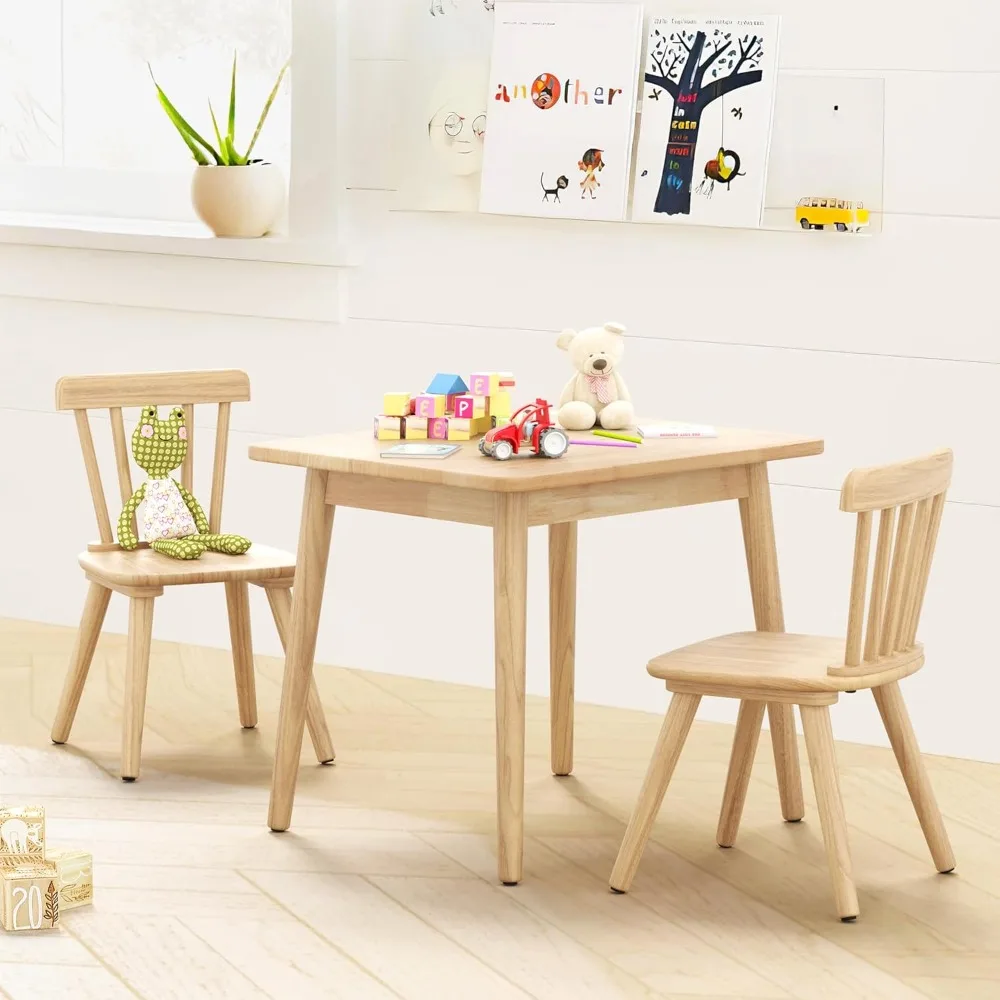 Windsor Juego de mesa y 2 sillas para niños, mesa y sillas de madera de caucho para niños pequeños para arte, juego, manualidades, actividades, mesa para niños