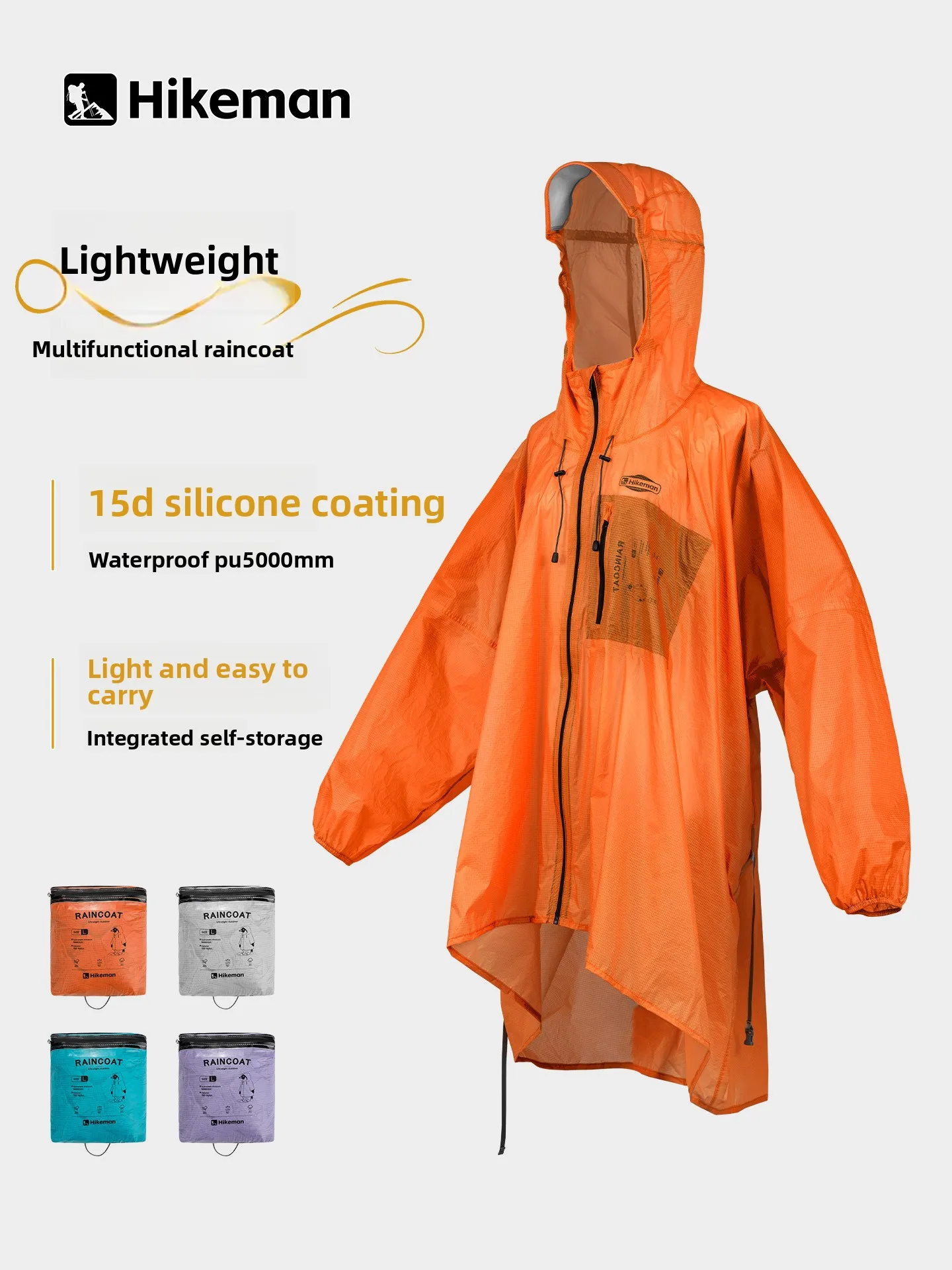 Lightweight One-Piece Rain Suit with Zipper and Sleeves, Waterproof Hooded Poncho for Camping, Hiking, Mountaineering, Fishin