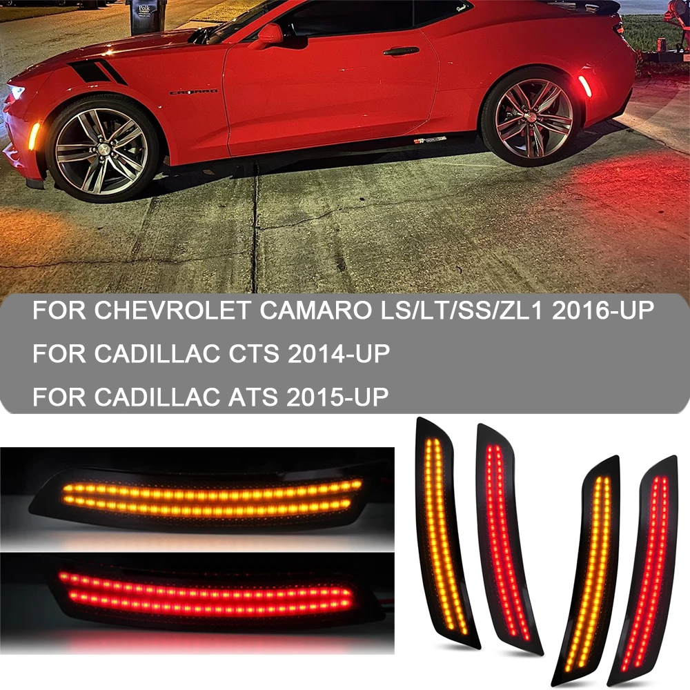 Smoked Lens Front Rear Bumper LED Side Marker Light for Chevy Camaro LS LT SS ZL1 2016-UP Cadillac CTS ATS 2015-UP