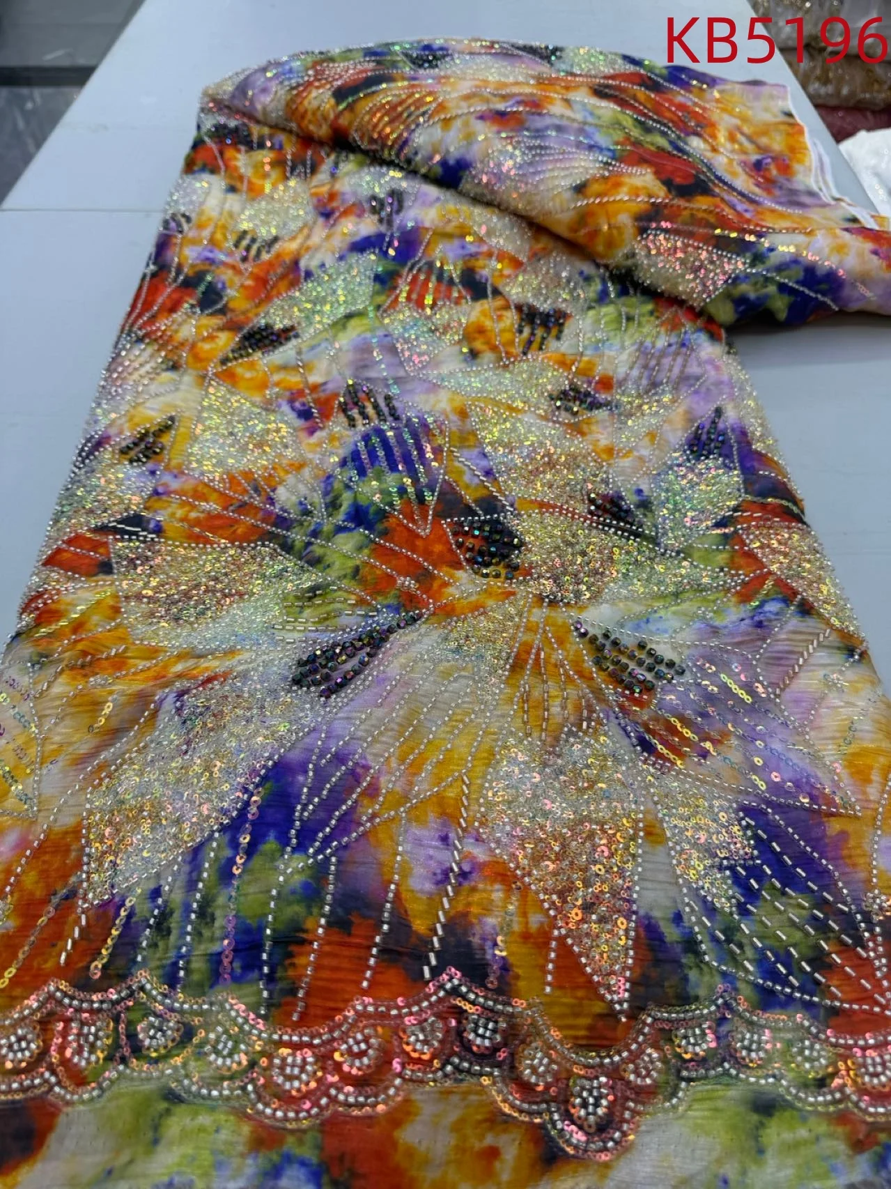 

Luxurious Nigerian Sequins Lace Fabric 2025 High Quality Embroidery African Beaded French Lace Fabric For Wedding Dress KB5196
