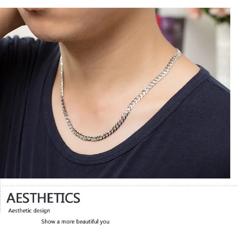 BOCAI S925 Sterling Silver Necklaces for Women Men New Fashion Hexagonal Side 2mm-8mm Cuban Link Chain Jewelry Free Shipping