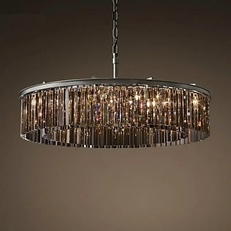 American Glass Crystal Tube Ceiling Hanging Pendant Light Lamp LED Round Circular Living Sitting Dinning Retro Ceiling Lamp