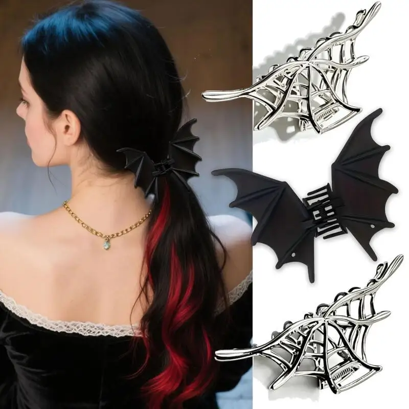 Gothic Halloween Hair Claw Clips, Bat Wings Hollow Spider Web Metal Shark Clip, Punk Dark Style Hair Accessories Party Cosplay