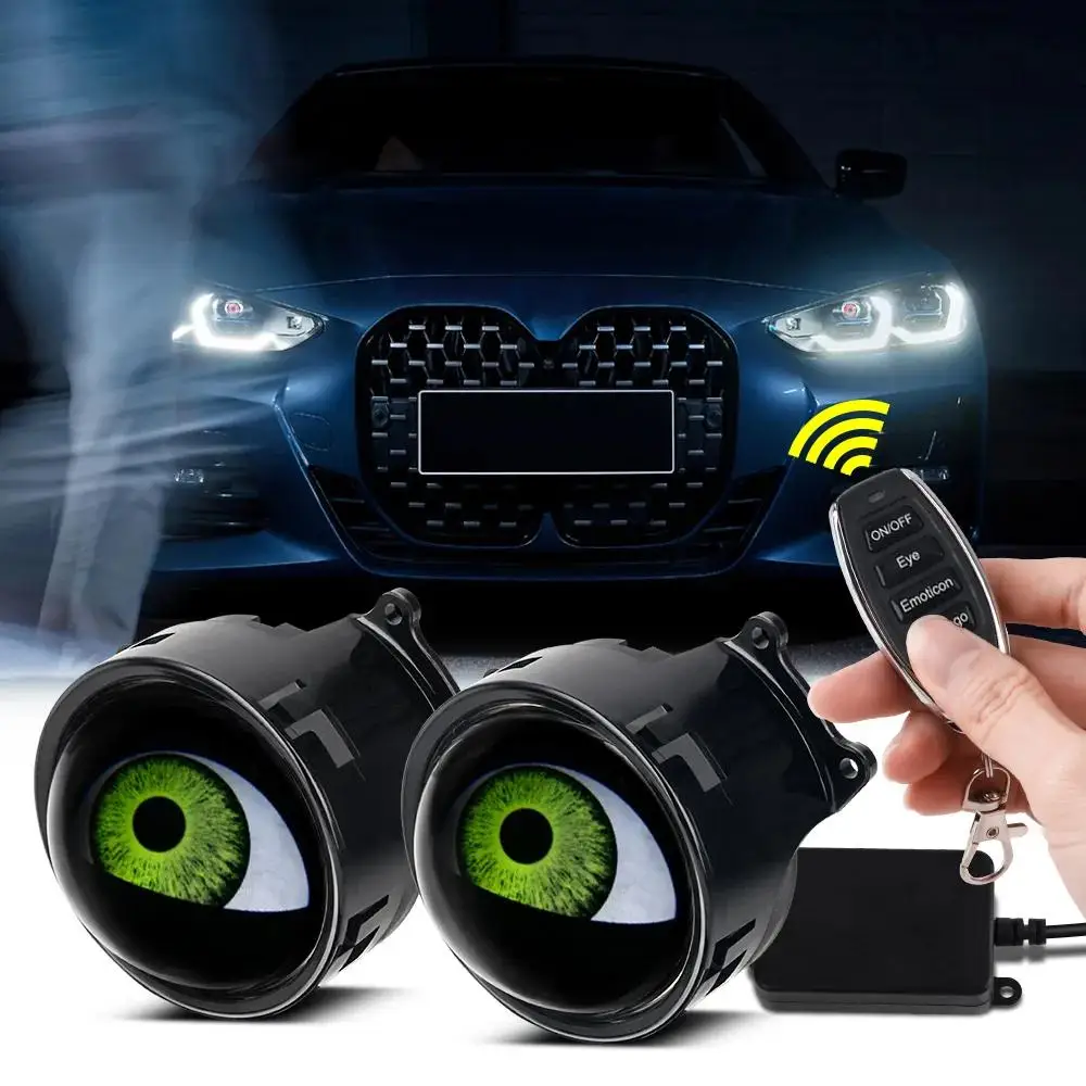 

3-inch Devil's Eye LED Car Dynamic Lenses Headlights 12V With Remote Control Angel Eyes 33 Modes Devil Eyes Retrofit Kit For Car