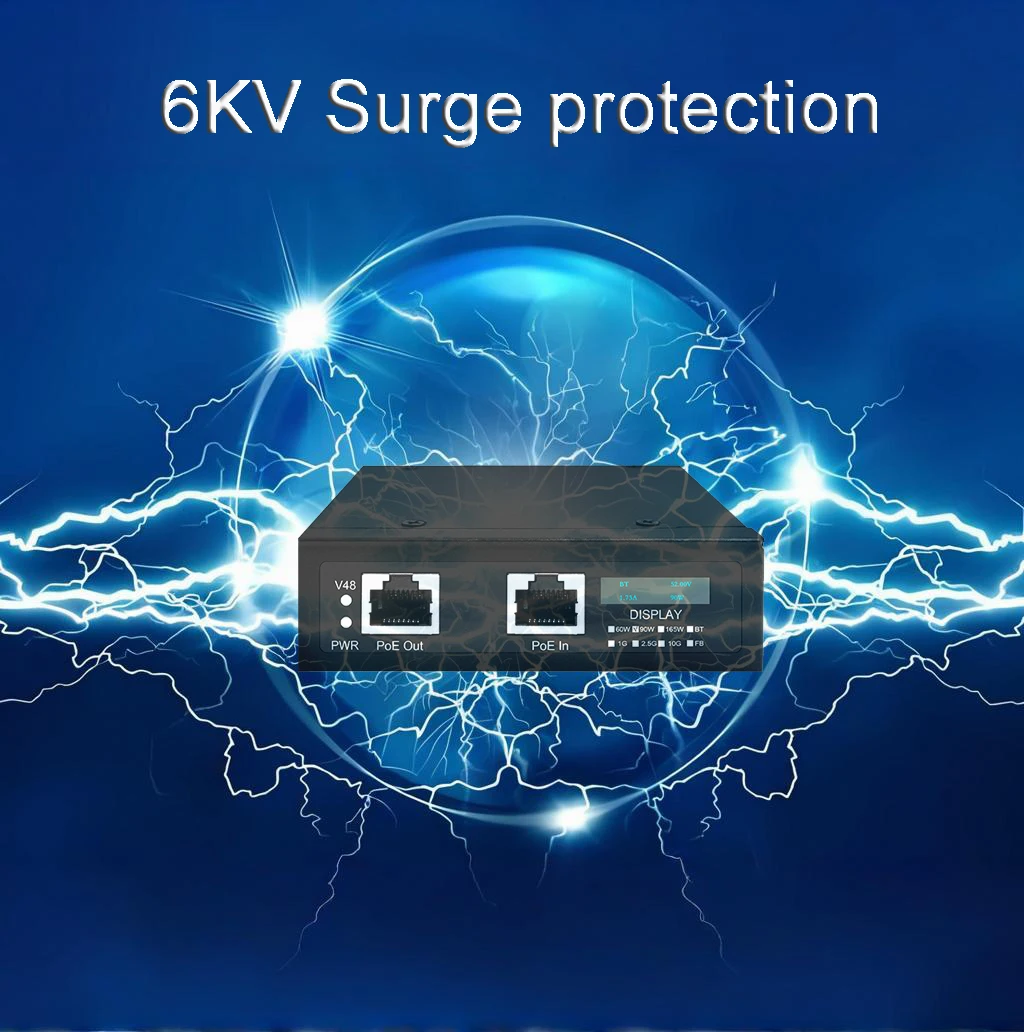 Hasivo OLED display 2.5G/ 10G passive PoE injector,90/165/240/320W optional,6kv lighting protection