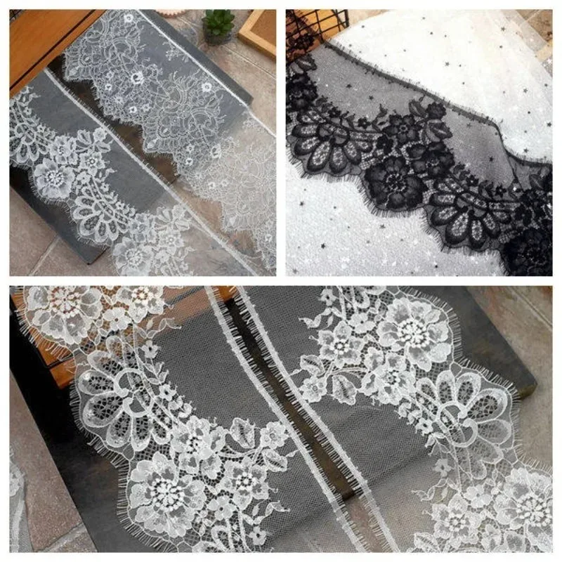 

30M, New Black and White Nylon Eyelashes, Lace Decal Fabric, High-end Clothing, Wedding Dress Decoration Accessories