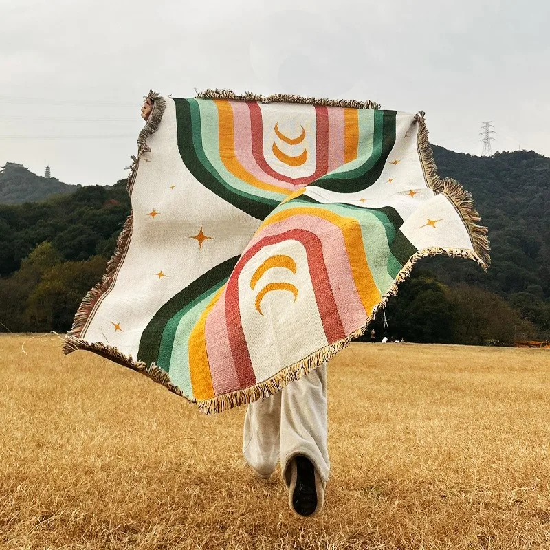 Extra Thick Soft Rainbow Striped Blanket Perfect for Beach Picnic Camping Outdoor Travel Festivals and Home Decor Gift Idea