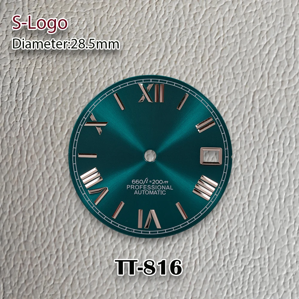 28.5 مللي متر S شعار NH35 الطلب T-iffany الهاتفي الأزرق الهاتفي صالح NH36 4R 7S حركة لا مضيئة ساعة عالية الجودة تعديل الملحقات