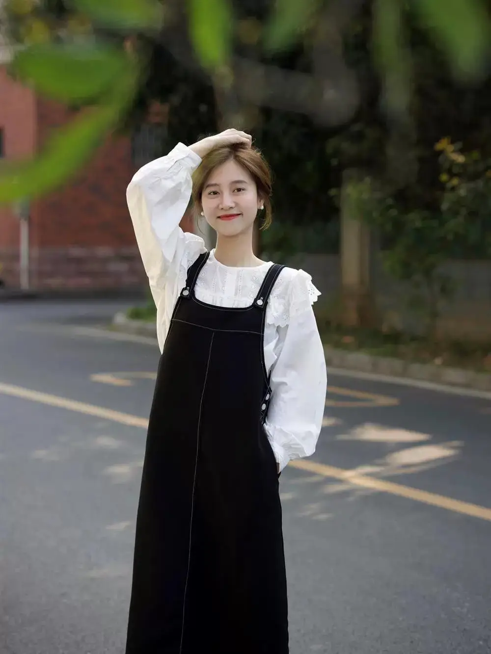 

Весенний модный комплект для женщин больших размеров: нежный школьный стиль, повседневный комплект из двух предметов, с длинными рукавами, круглым вырезом, из полиэстера