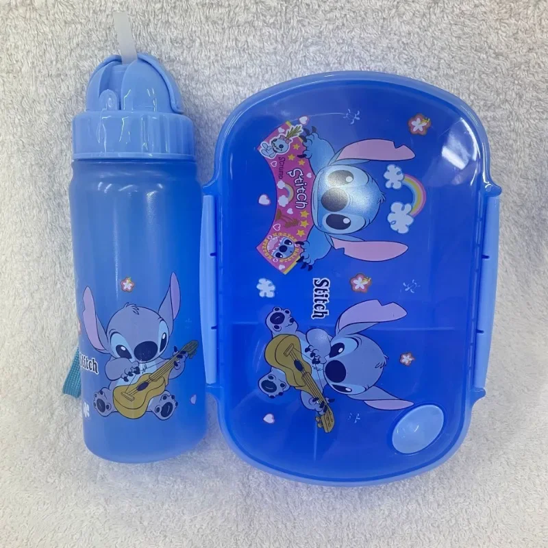 Disney Stitch vaisselle bouilloire boîte à déjeuner ensemble enfants étanche Bento boîte sacs à déjeuner Portable bouteille d'eau congelée récipient alimentaire