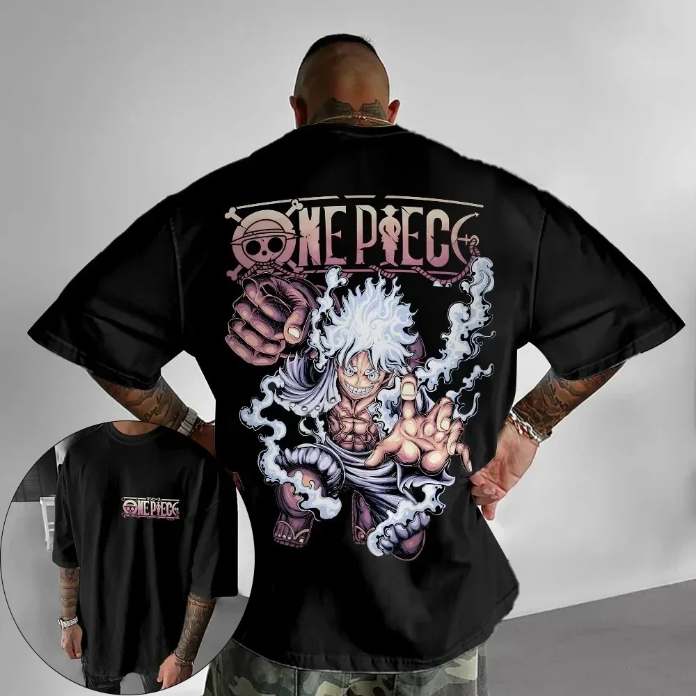 Camiseta de ONE PIECE de Anime japonés para hombre, mono D. Luffy, ropa de verano de algodón para niño, ropa para padres e hijos, manga corta Harajuku