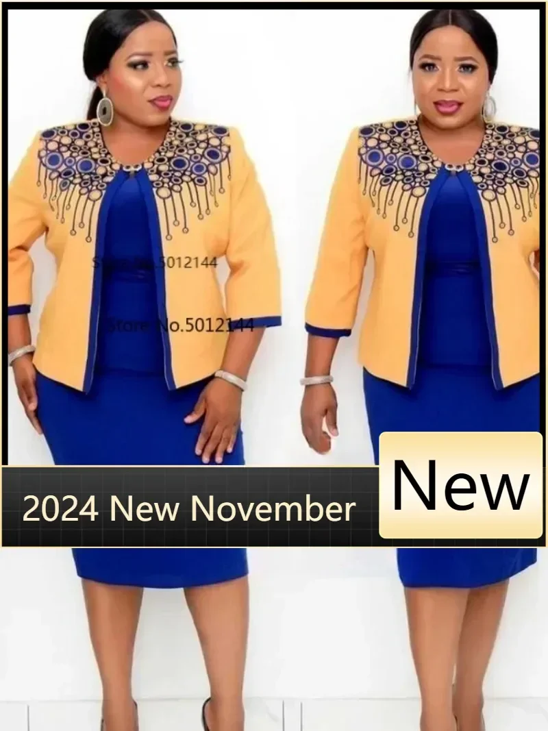 

Customized Customized 2025 African Women Dress Suit African Women Printing Two Pieces Sets Dress+coat African Clothes for Women
