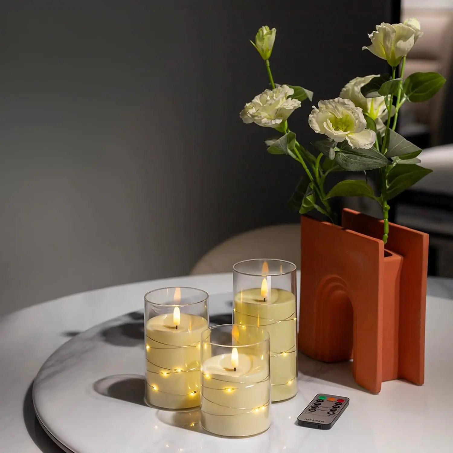 Velas LED con control remoto, vela parpadeante 3D f/ambiente romántico, decoración del hogar, carcasa acrílica con cadena de estrella integrada