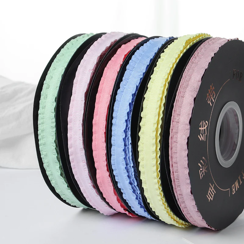 10 jardas/rolo 1cm duplo babados fita de renda festa de aniversário de casamento pacote de presente suprimentos diy roupas acessórios para o cabelo fita