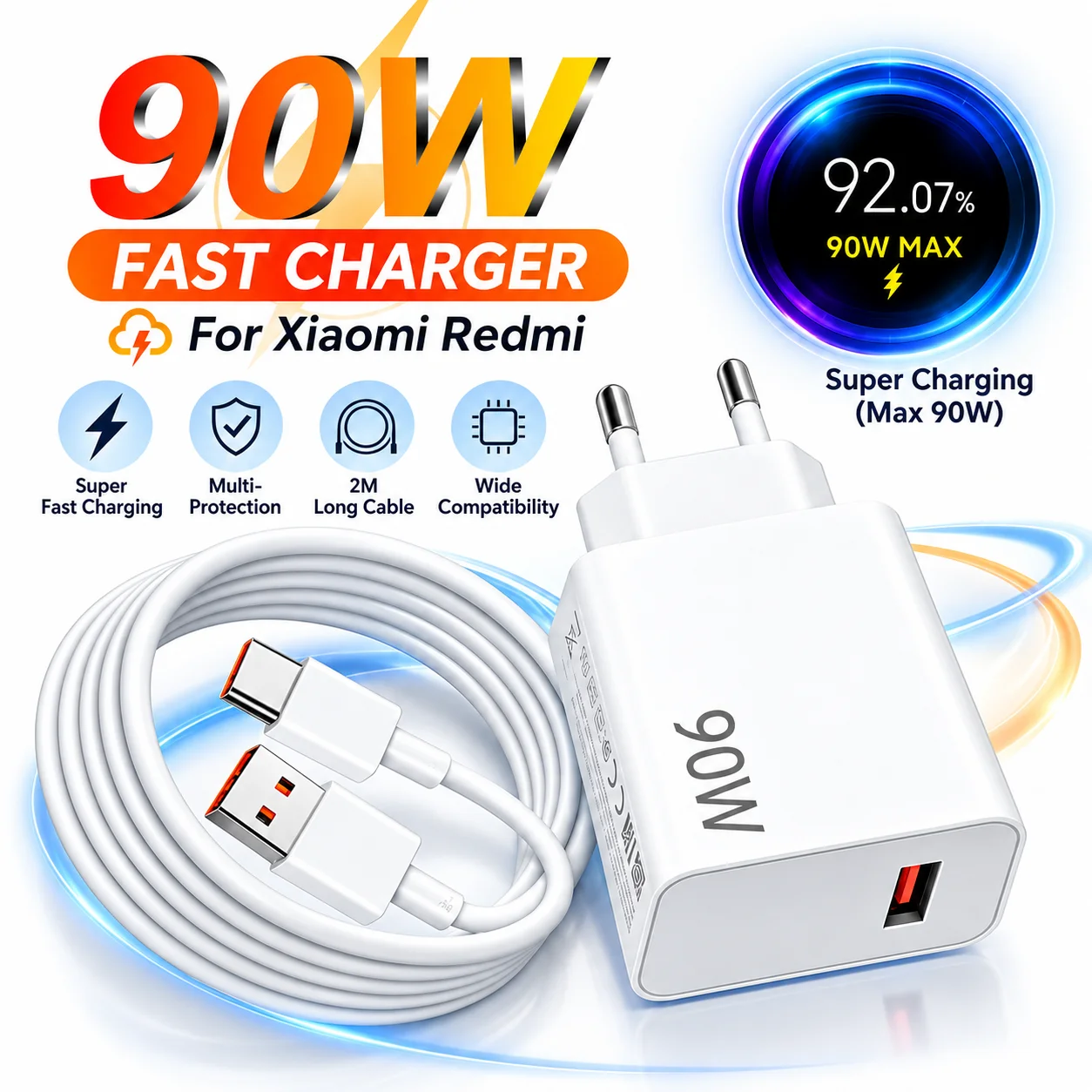 90W USB to Type C Fast Charging Cable for Xiaomi 15 14 13 12 11 Pro Ultra Lite Redmi Note 12 Quick Charge Mobile Phone