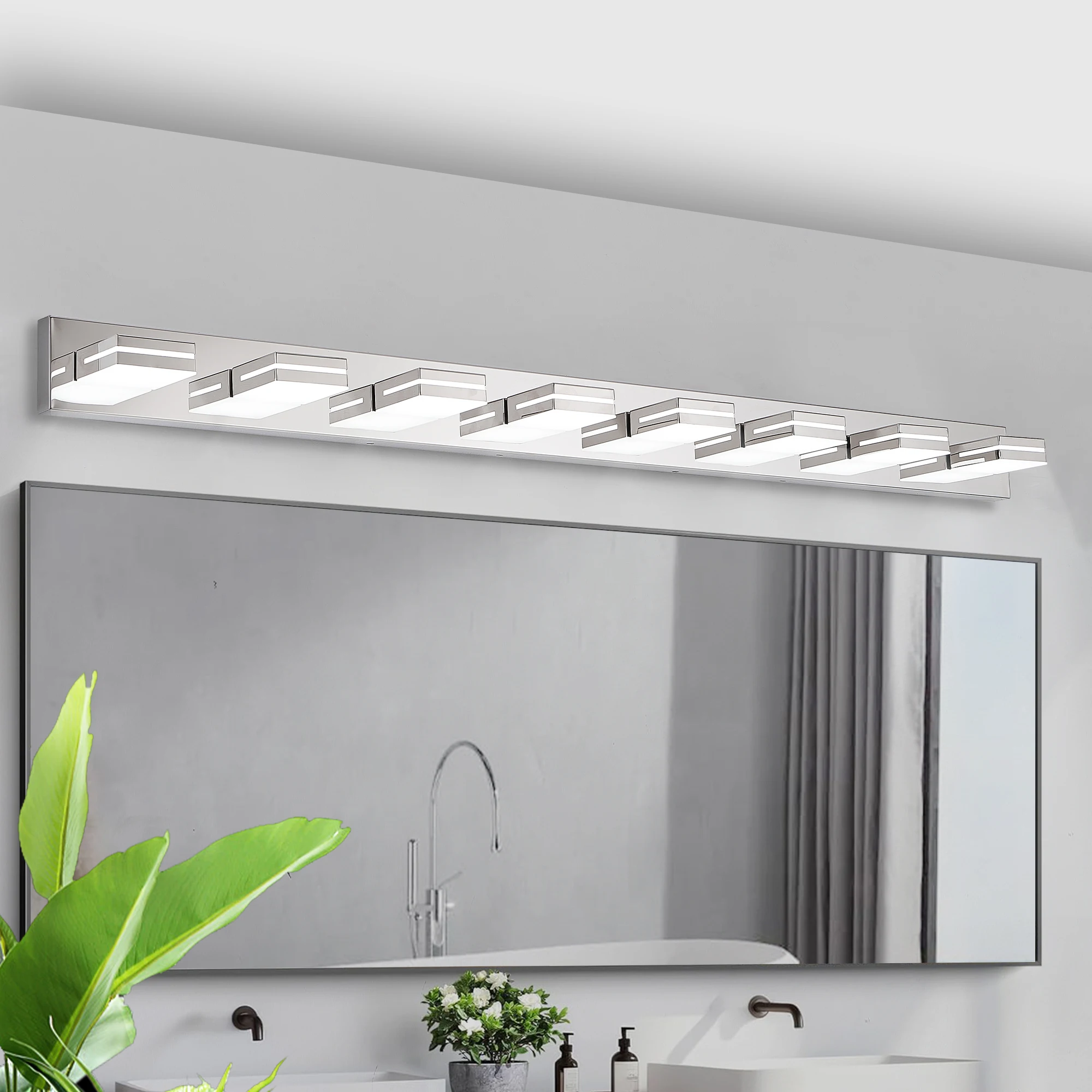 Modern Chrome LED Vanity Light, 8-Lights Wall Sconce for Bathroom and Mirror, Sleek Minimalist Design, Energy-Efficient