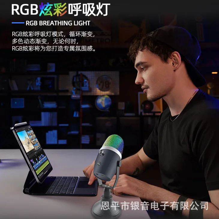 

GAM-LN8 New Professional microphone for computer, mobile phone,RGB light effect band, noise reduction, capacitor microphone