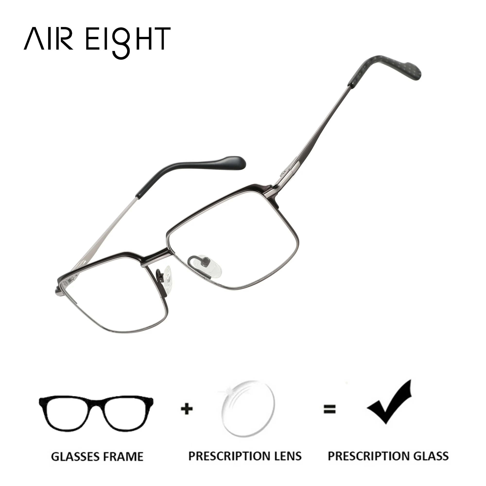 

AIR EIGHT Modish Metal Rectangle Custom Prescription Eyeglasses For Men Photochromic Optical Classes With Recipe