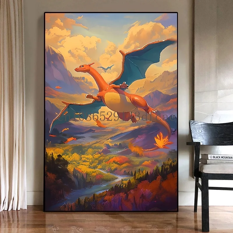 Figuras de Pokémon Anime, pintura en lienzo Hd, Pikachu, Charizard, Bulbasaur, Charmander, póster, imagen artística de pared, decoración de la habitación del hogar, regalos