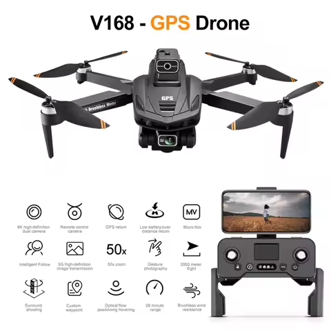 새로운 V168 GPS 드론 Professinal 3 카메라 8K 광각 광학 4 방향 장애물 회피 RC Quadcopter Brushless Motor Dron