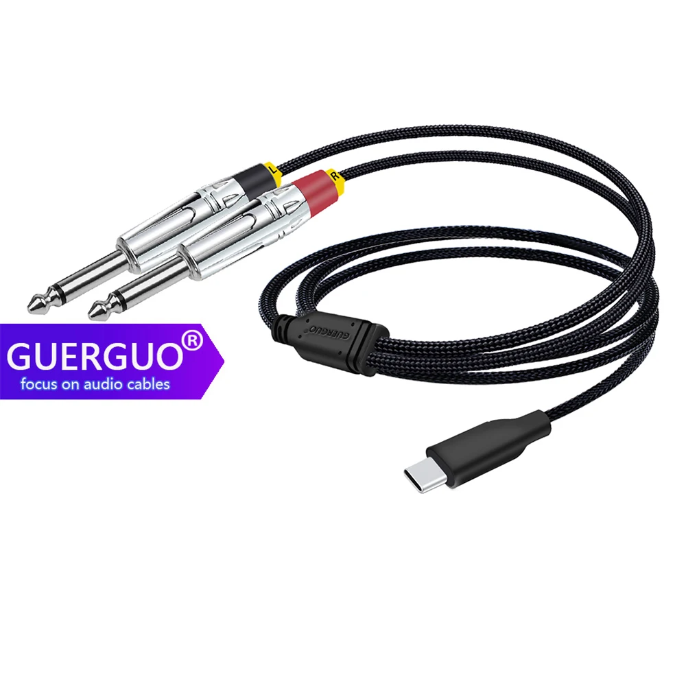 

USB Type C к двойному моно/стереоаудиокабелю 6,35/6,5 мм 1/4 дюйма для смартфона, усилителя ноутбука, консольного микшера, динамика