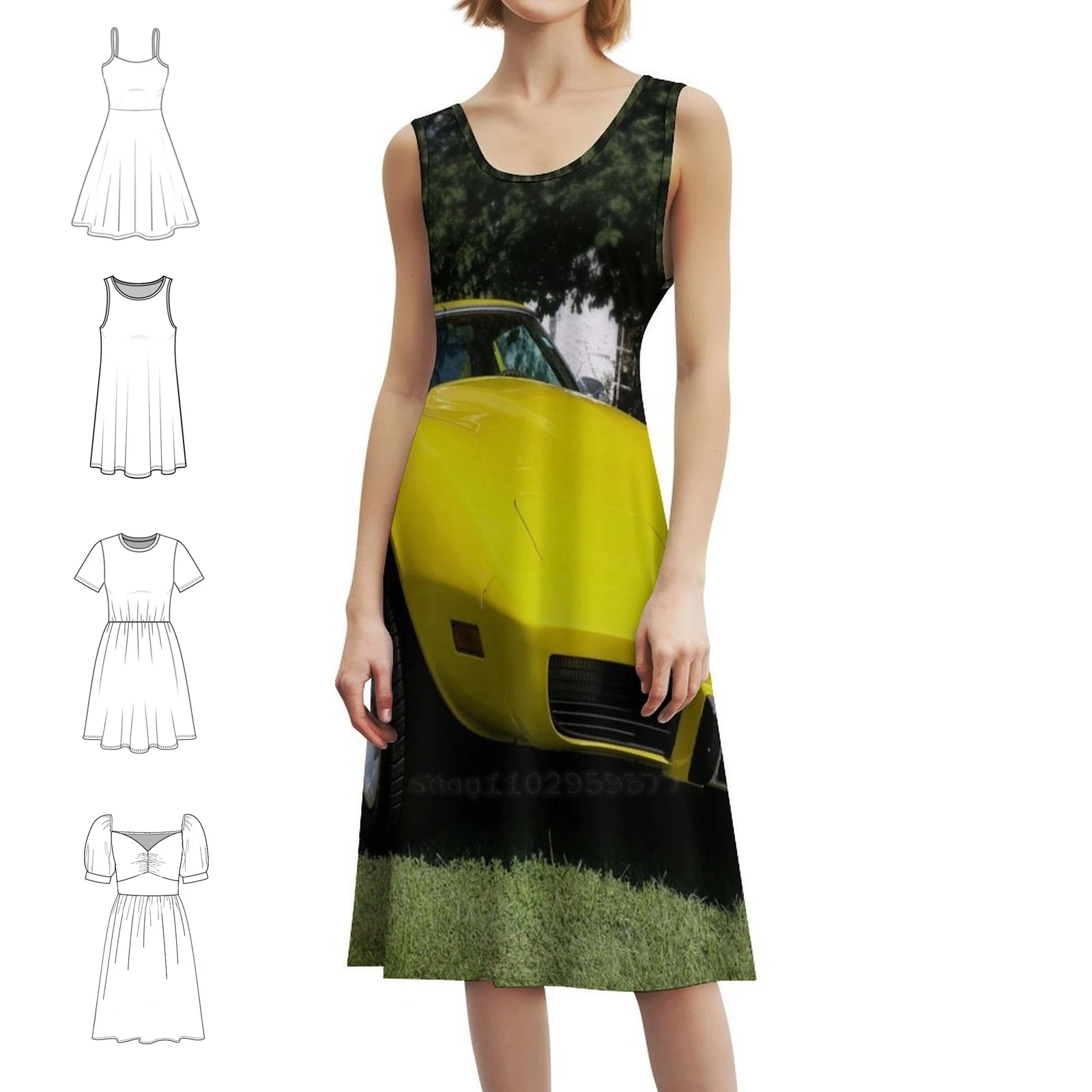 

C3 Corvette-Yellow Korean Style Dress For Women Elegant Casual Dress For Party Or Daily Wear Car Corvette Vette C3 Classic Car