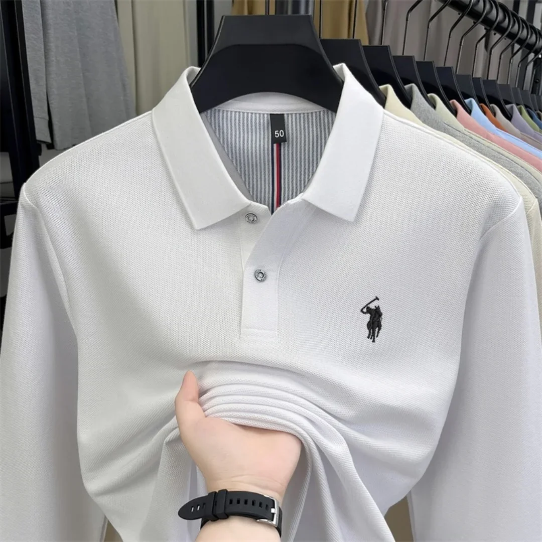100% reine Baumwolle, hochwertiges Marken-Poloshirt für Herren mit langen Ärmeln, modisches Luxus-Golf-Oberteil mit Stickerei für Herbst und Winter, lässiges T-Shirt. – Detail 13