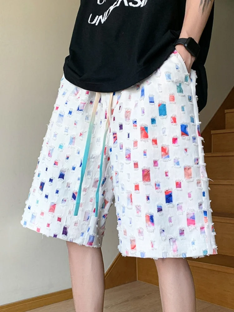 

Summer Thin Loose Sports Men's Plaid orts Straight Leg Five-Point Pants Design Sensation Street Sle Cool Faionable orts