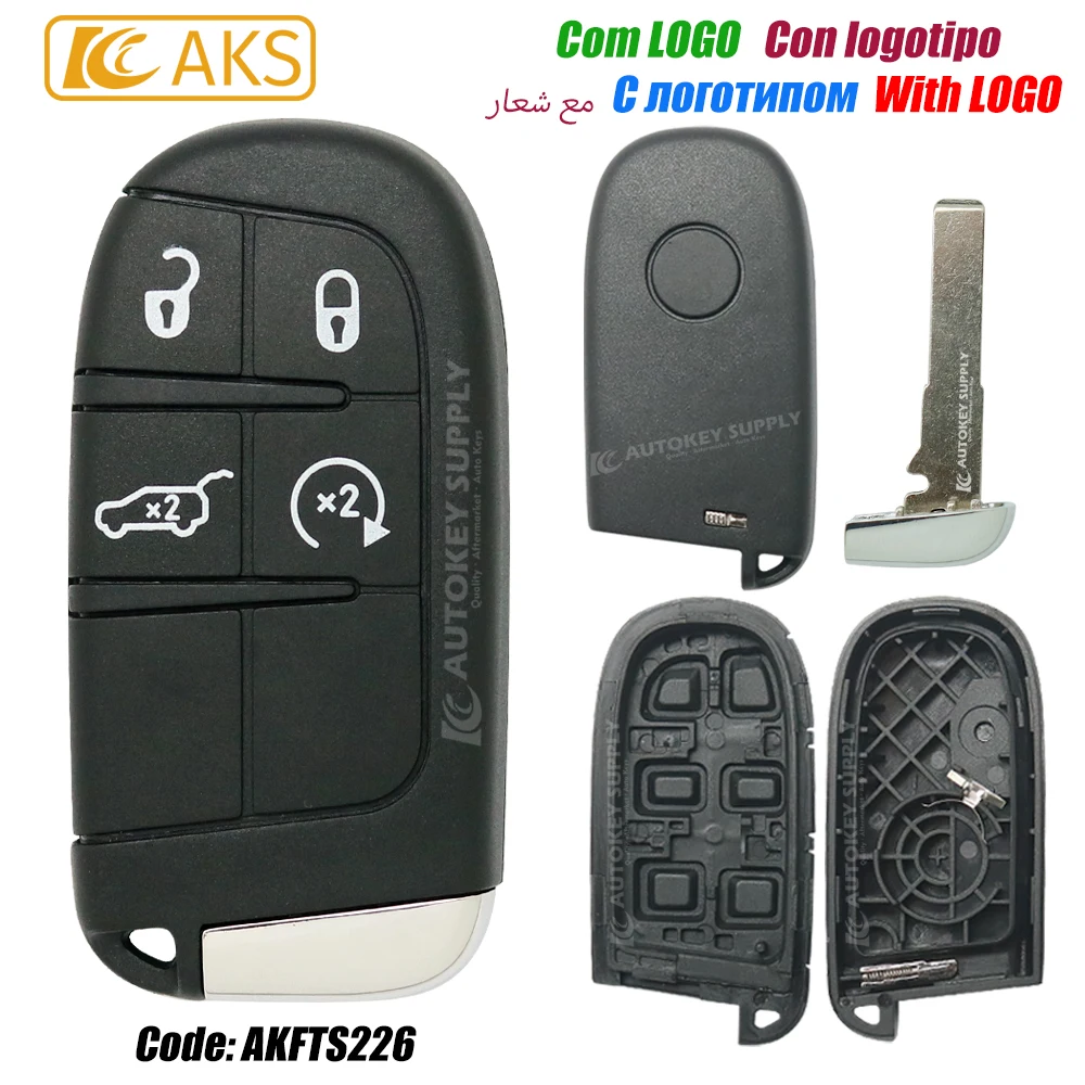 Autokeysupply AKFTS224 2/3/4/4+1/5 pulsanti Smart Key Shell con chiave piccola con logo per Fiat