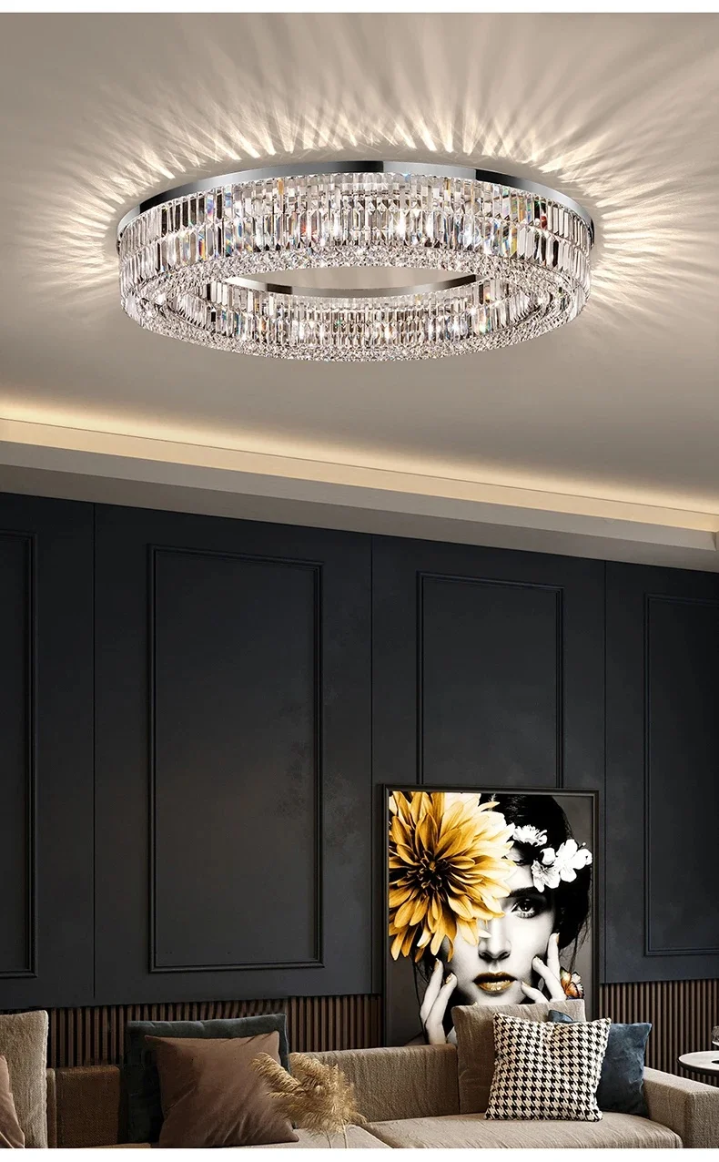 Modern Living Room Chandeliers Round/Square/Rectangle Chrome Hanging Light Fixtures Crystal Ceiling Chandelier For Bedroom Decor