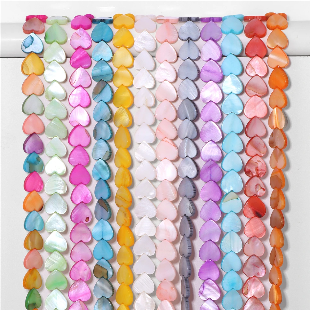 6 8 10 12mm Flat Heart Shape Shell Beads Multicolor Mother of Pearl Bead Smooth Spacer Dyed Beads for Jewelry Making Handmade