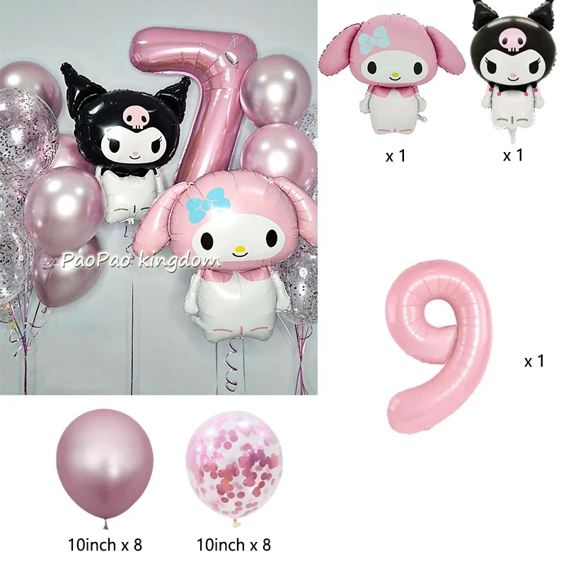 Cartoon Kuromi My Melody Themen-Folienballons Set Latexballons Kindergeburtstagsparty Dekoration Zahlenballon Globos – Detail 33