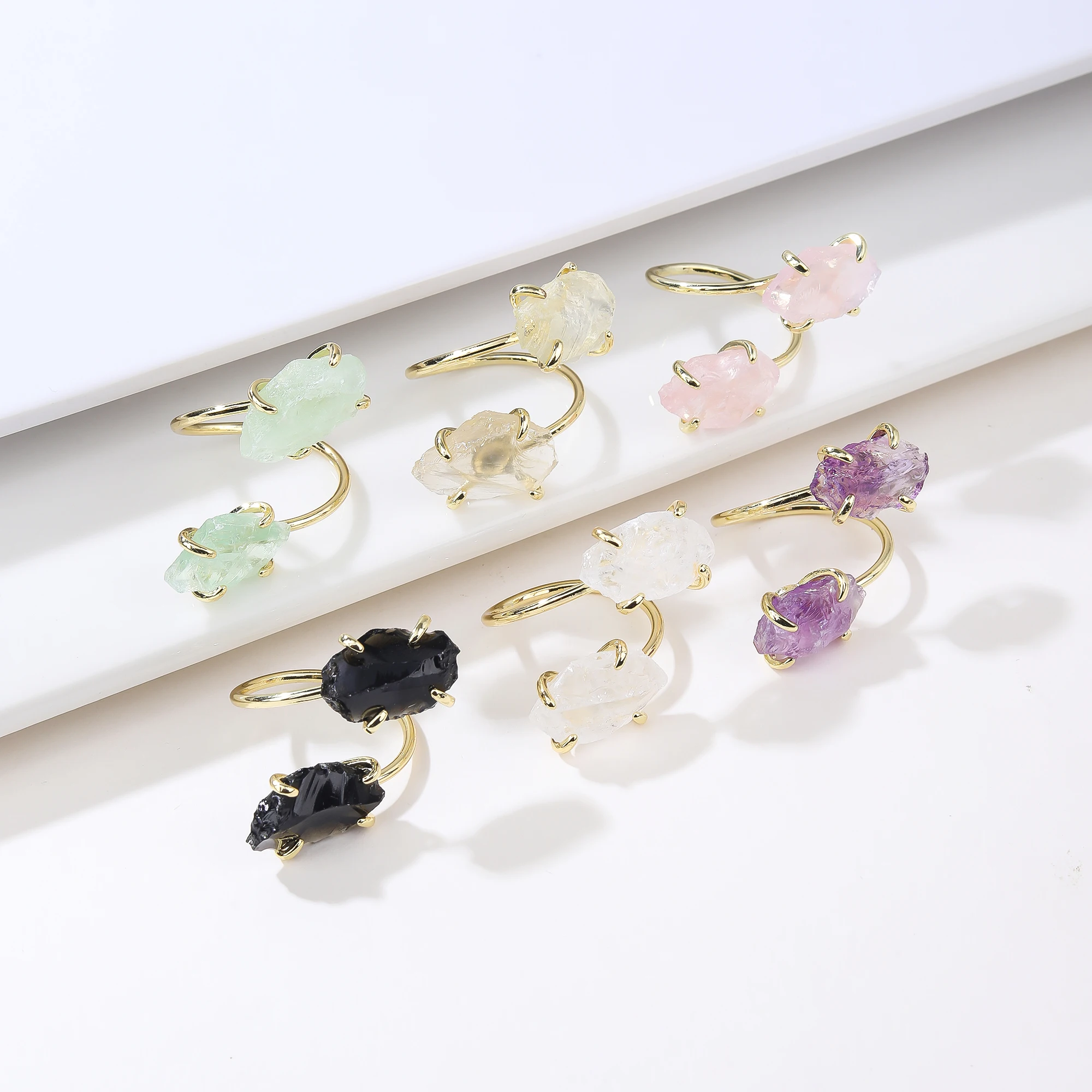 

Classic Style 18K Gold-Plated Yellow Fine Jewelry Ring Beautiful Copper with Geometric Natural Gemstone