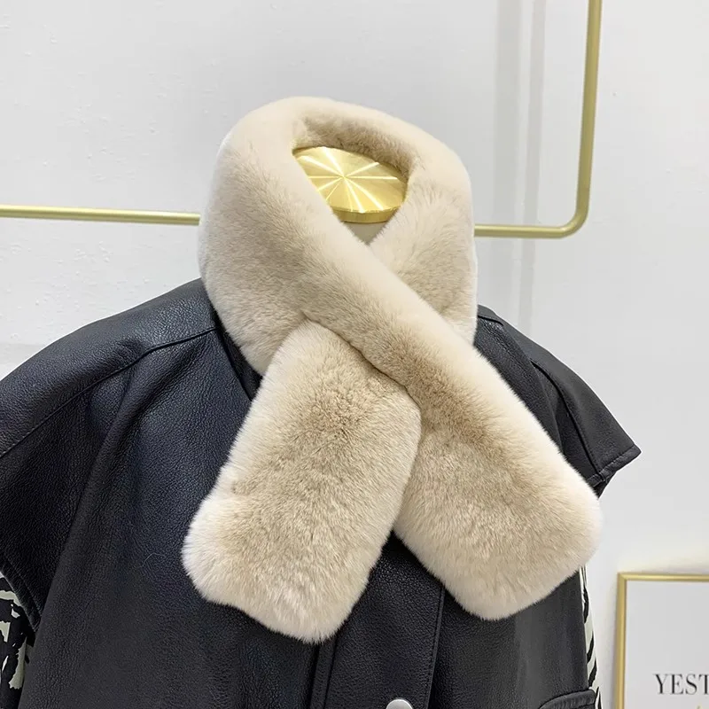 

Natural Rabbit Fur Women's Luxury Soft Double Side Fur Scarf Thermal Thicken Warm Genuine Fur Scarf Shawl TB969