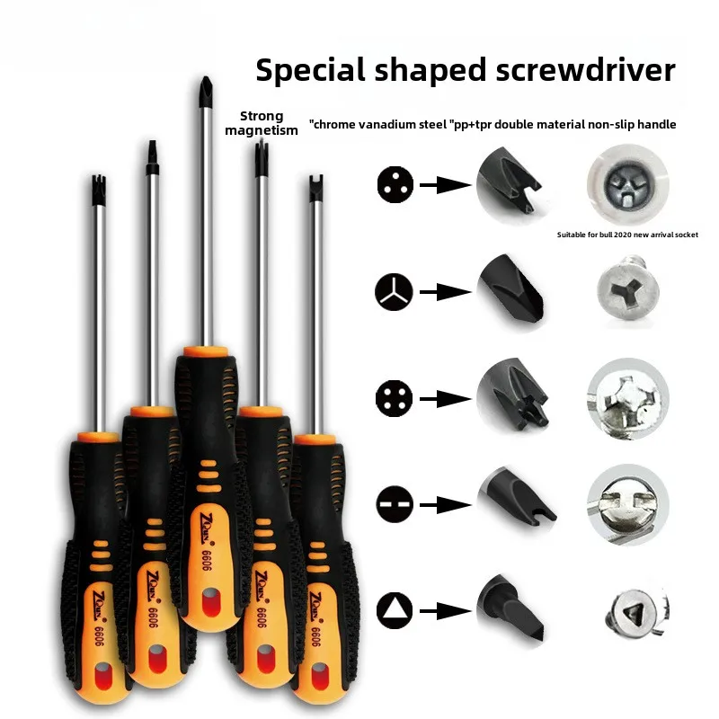 Two-color Chromium-vanadium Steel Shaped Screwdriver Y-U Triangular 3/4-point Screwdriver Household Shaped Screwdriver