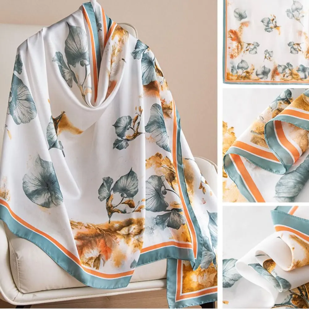 

Головной платок, корейский роскошный шелковый шарф, элегантный шифоновый платок с принтом, мягкий узор лотоса, женский хиджаб, шали, весна