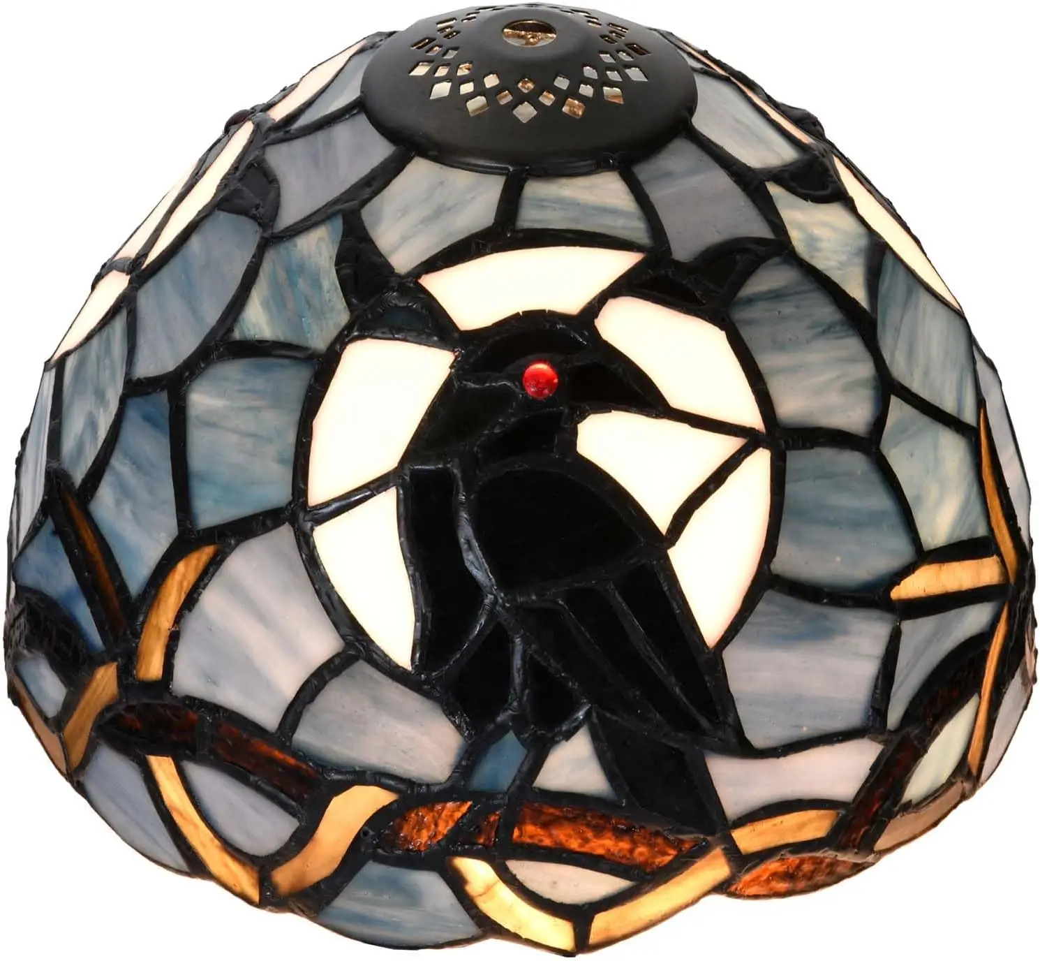 S12010 Raven Sitting on Bare Tree Tranch Against Full Moon Tiffany Style Stained Glass Lampshade (Dark Blue, 8Wx5.5H)