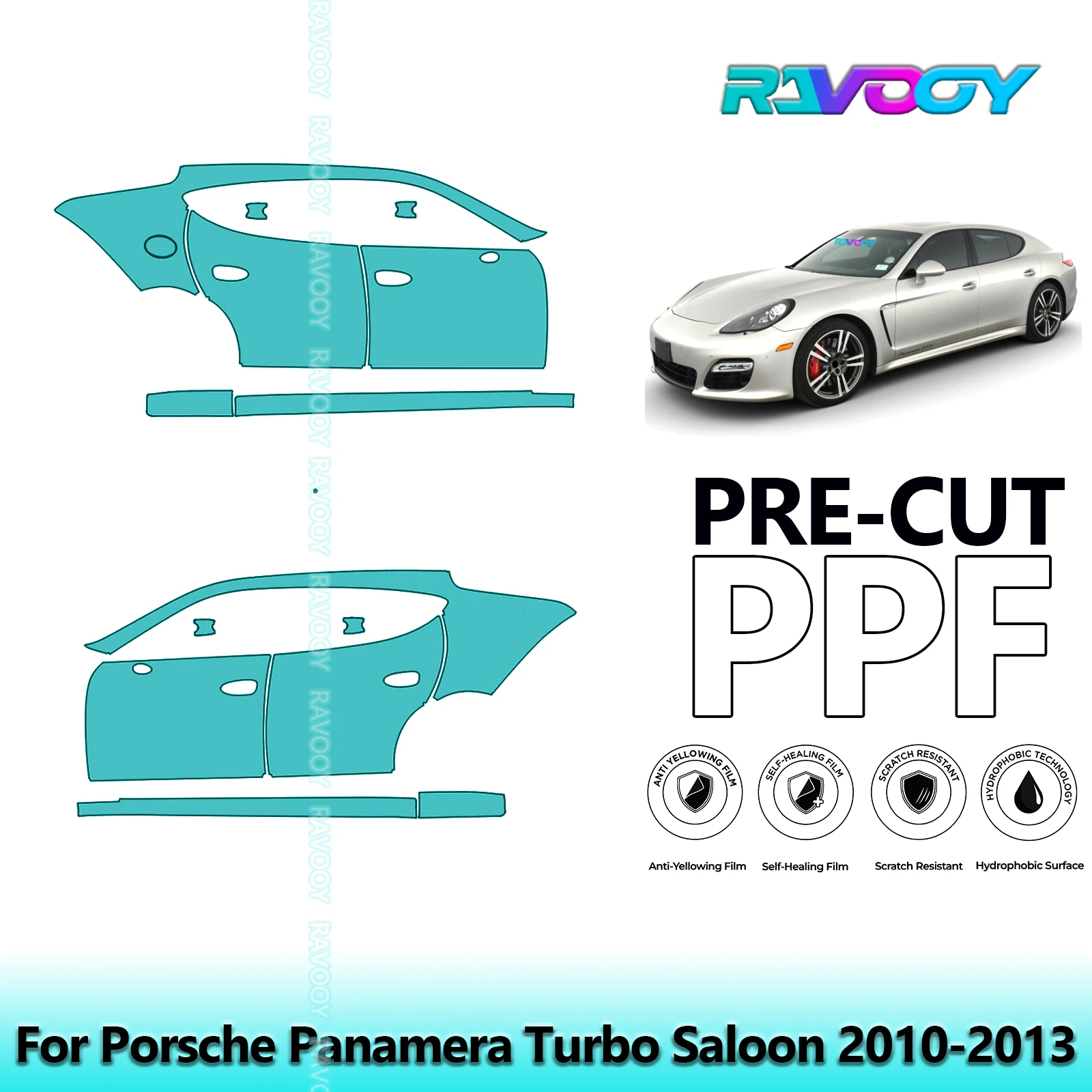 

For Porsche Panamera Turbo Saloon 2010-2013 8.5mil Clear Matte Pre-Cut PPF Door & A/B Pillar Kit TPU Paint Protection Film Set