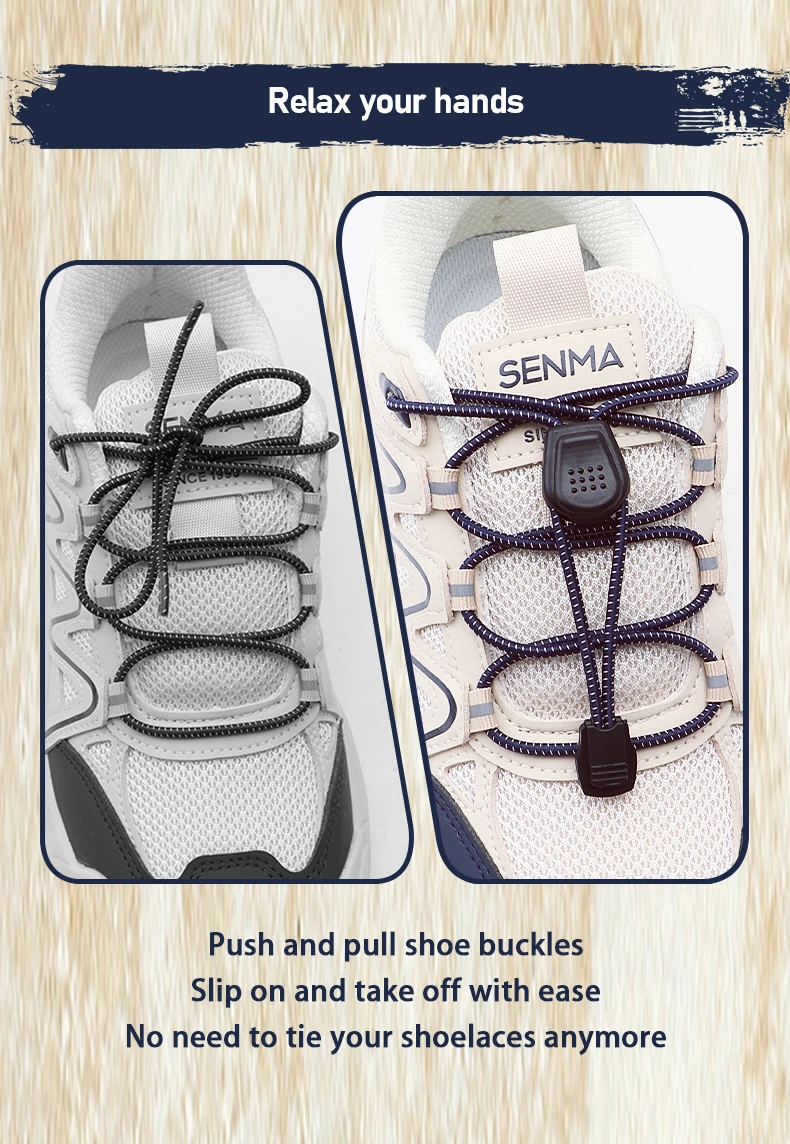 Elastische, runde Schnürsenkel ohne Binden mit Druckverschluss, ideal für Schuhe, die man nicht binden muss, geeignet für Kinder, Erwachsene, Sneaker, Wanderschuhe und Laufschuhe. – Detail 4