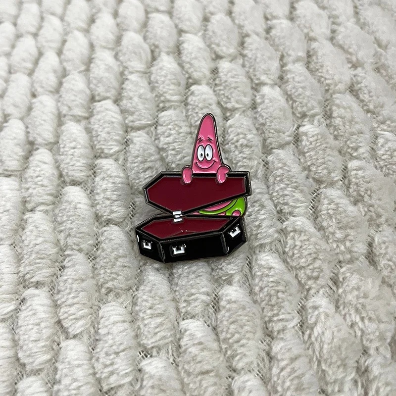 Patriick star Starfish coffin Enamel Pin Anime Cartoon Meme brooches