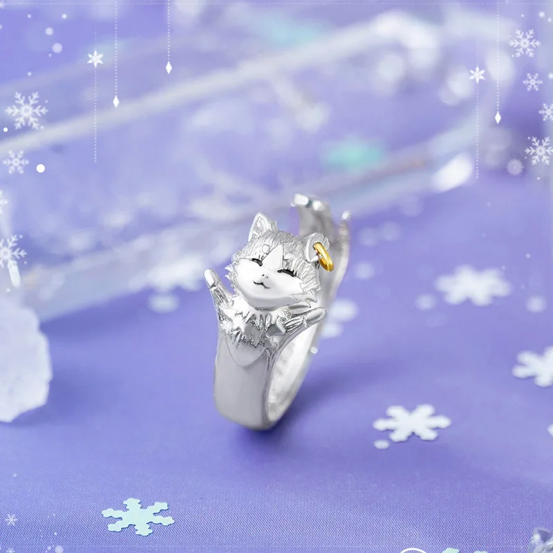 Re:Life In A Different World From Zero Rezero Re0 Anime Puck Ring Cat 925 sterling silver Action figure For Girls Gift