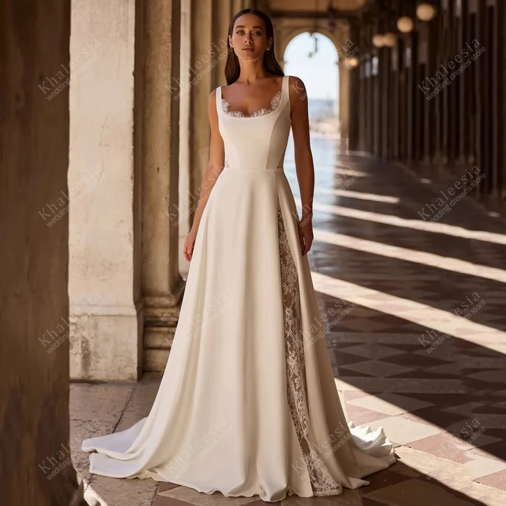 

Винтажные свадебные платья А-силуэта из атласа, с кружевными аппликациями, без рукавов, с открытой спиной, на заказ, 2026