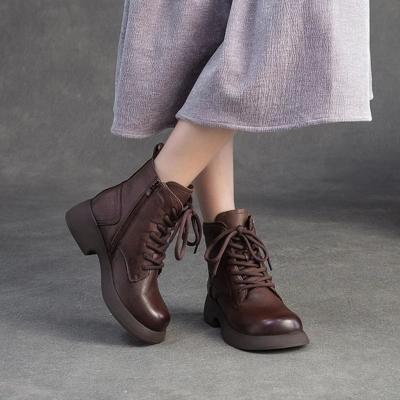 DRKANOL Fashion Women Thick Heel Wool Snow Boots 2026 Quality Genuine Cow Leather Shearling Fur Warm Platform Ankle Boots Lady