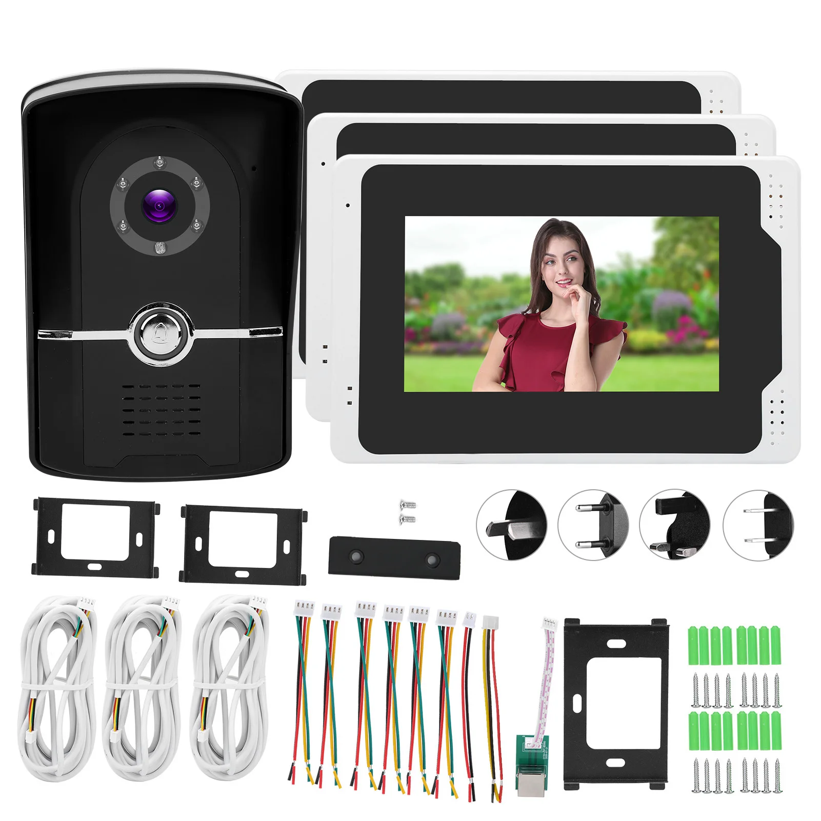 

Wi-Fi видеодомофон водонепроницаемый домофон 1080P HD дверной звонок 7 дюймов TFT ЖК-дисплей 3 монитора удаленный мониторинг 110 ° Ночное видение