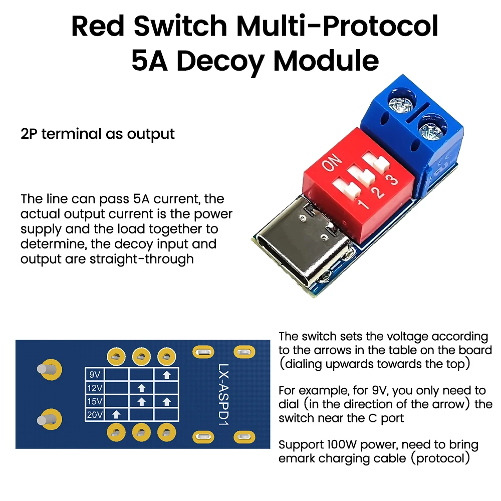 USB-C PD/QC Trigger Board Module 5V9V12V20V Adjustable Voltage Dip Regulation Fast Charge USB Type-c Power Delivery Boost Module