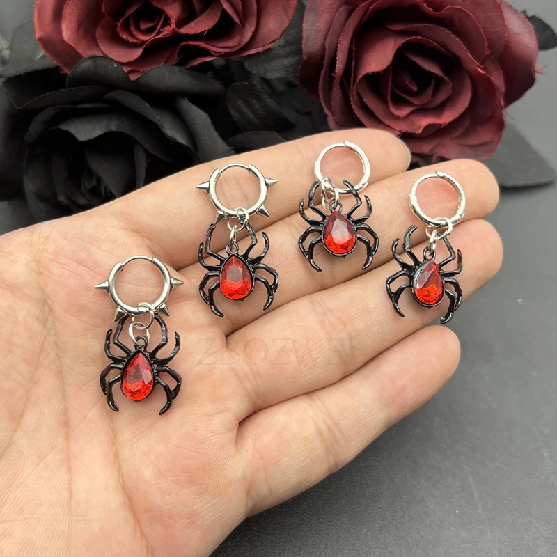 Goth Blood Red Spider Earrings Gothic Tarantula Charms Earrings ,Wiccan,Creepy Cute, for Women Punk Jewelry Goth Accessories
