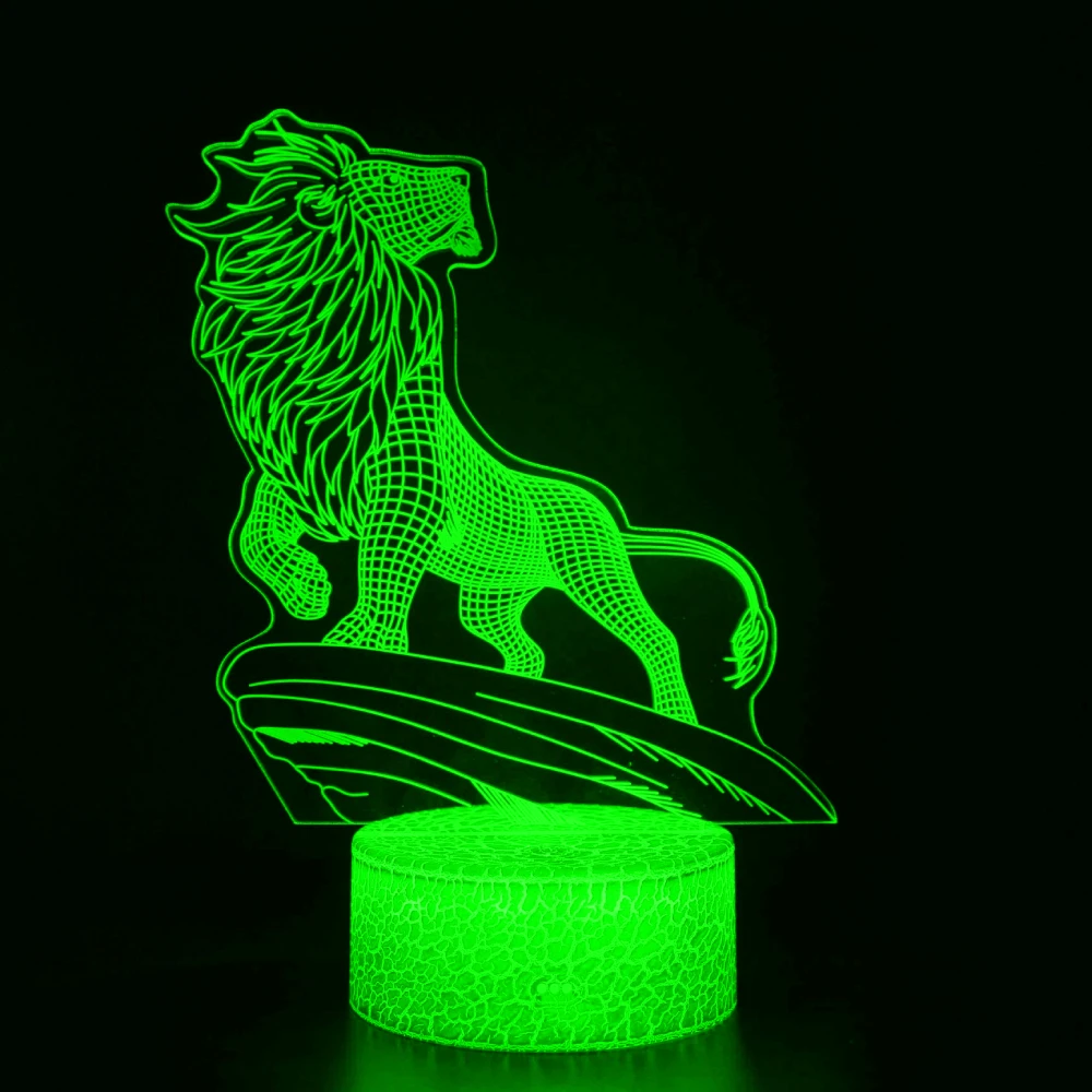 Nighdn Lion 3D Night Light 7 Color Changing Touch USB Bedside Lamp for Kids Room Creative Birthday Gift Visual Illusion Lamp