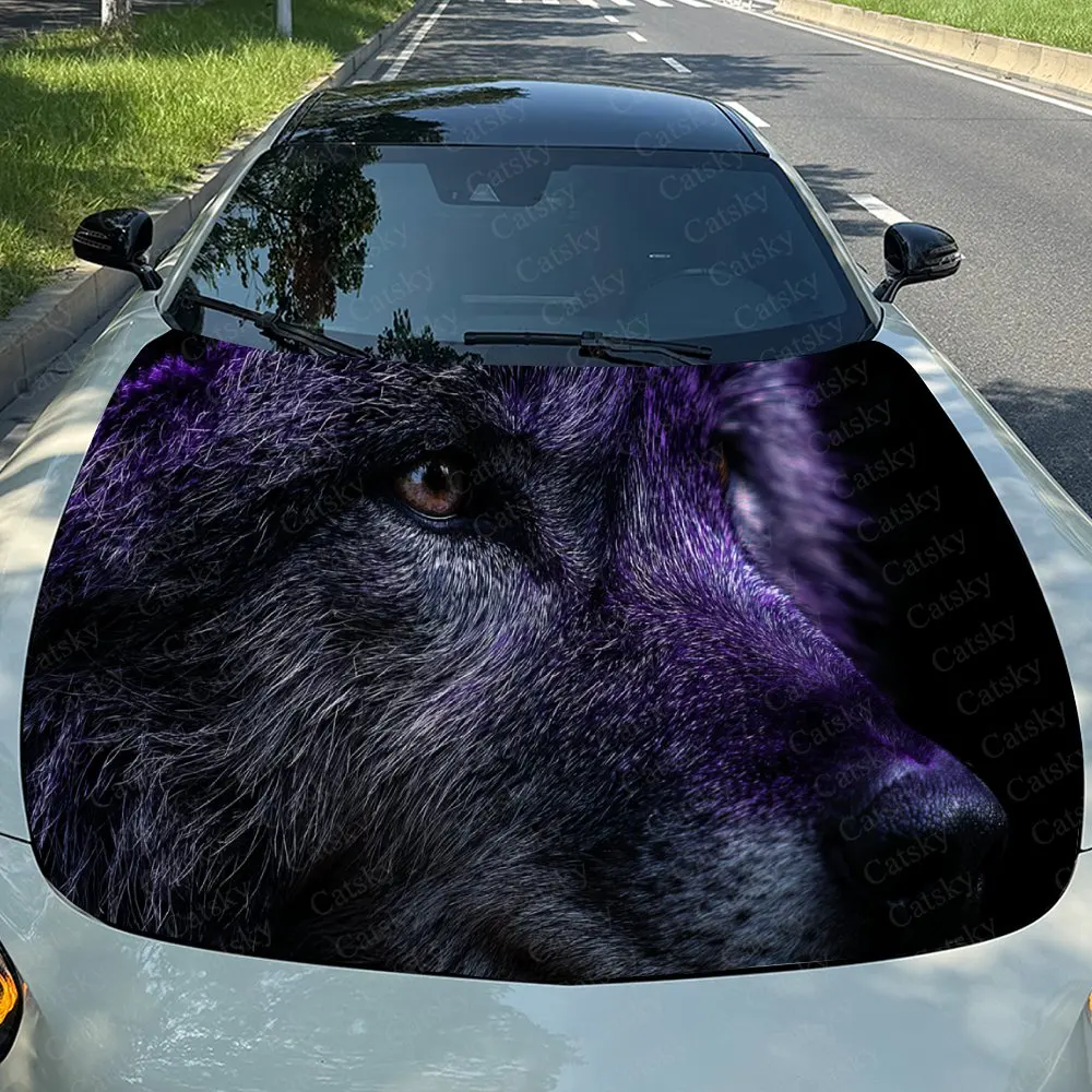 Car Decal Midnight-Purple Wolf with Hyper-Realistic Textural Artistic Design Car Hood Sticker, Waterproof Self - Adhesive PVC Gr