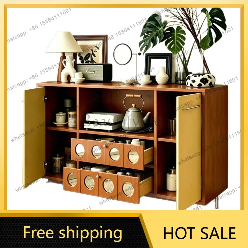 Zj. Medieval Bauhaus solid wood side cabinet light luxury premium wall integrated locker
