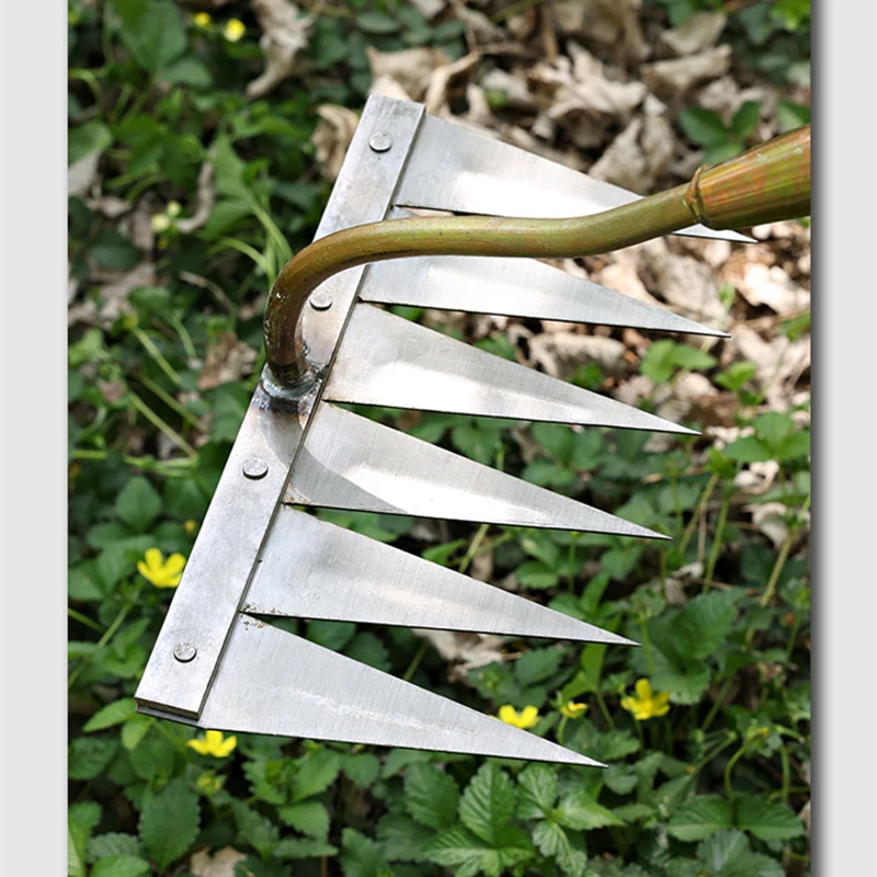 New Iron Gardening Hoe Weeding Rake with Glove Agricultural Tools Grasping Raking Loosening Soil Artifact Harrow Garden Tools